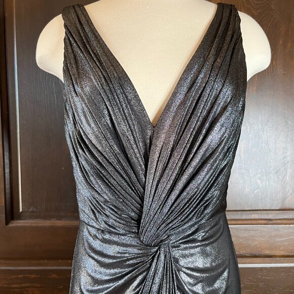 Tadashi Collection Evening Dress L Twist Front Sleeveless Long Metallic Jersey - Picture 3 of 13